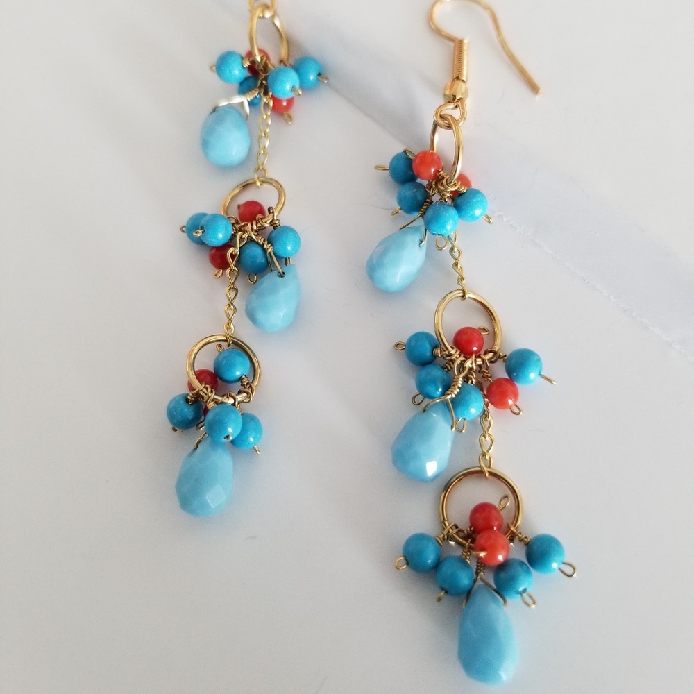 Gold Vermeil Triple Petite Hoop Turquoise Earrings